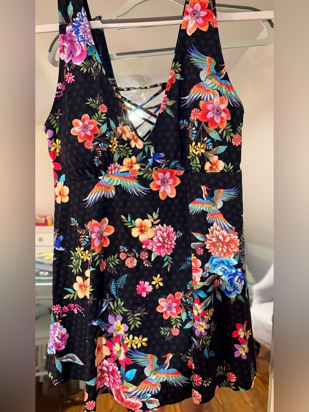 Johnny Was Floral V-Neck Black swim dress